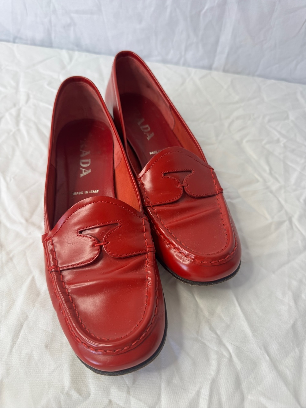 Prada Women's Red Leather Penny Loafers